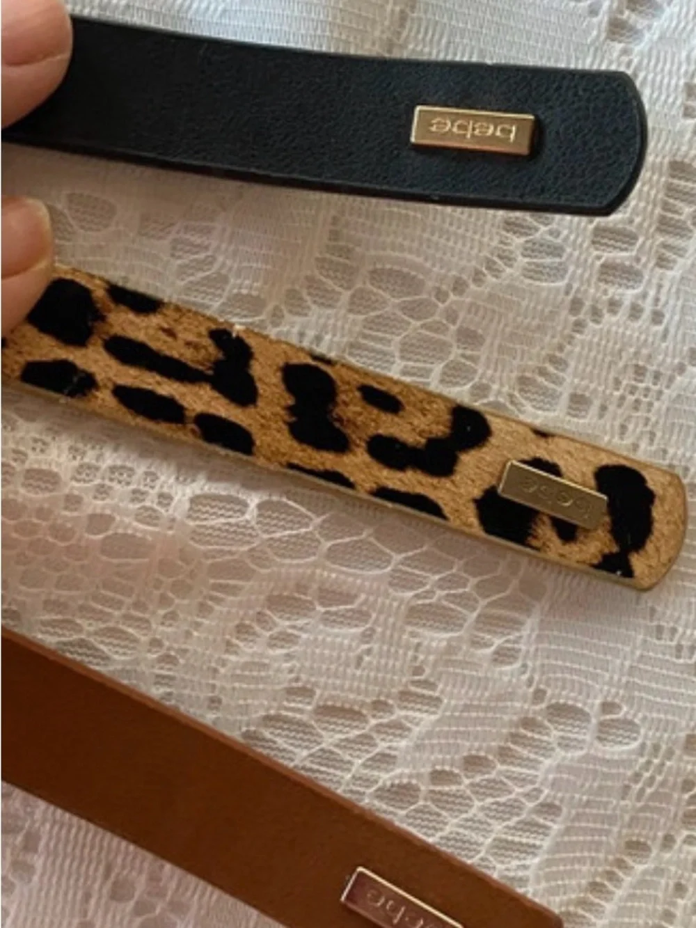 bebe Women's Trio Slim Belts - Black, Brown & Leopard- New